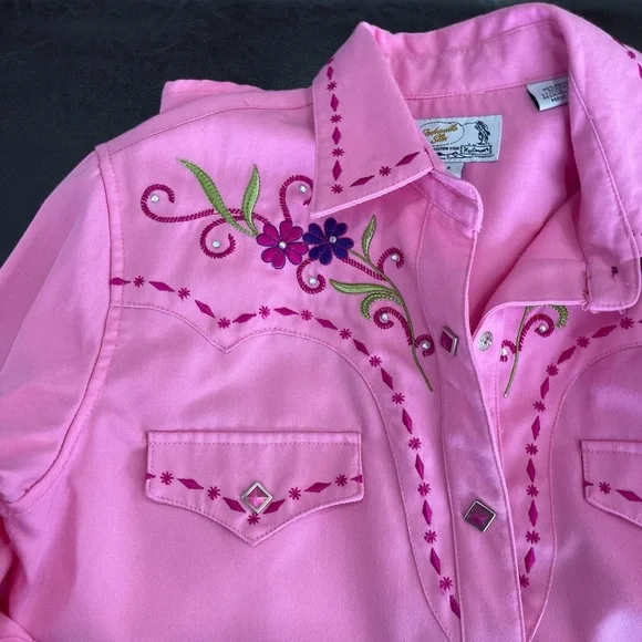 Panhandle Slim Embroidered rhinestones snap front western shirt rodeo barbie S - Picture 2 of 16